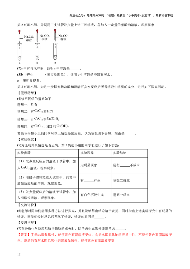 专题四实验探究题（测试）（解析版）_02中考总复习（2026版更新中）_05-化学-中考总复习_2025年中考复习资料_2025中考二轮课件ppt+讲义+练习化学_测试