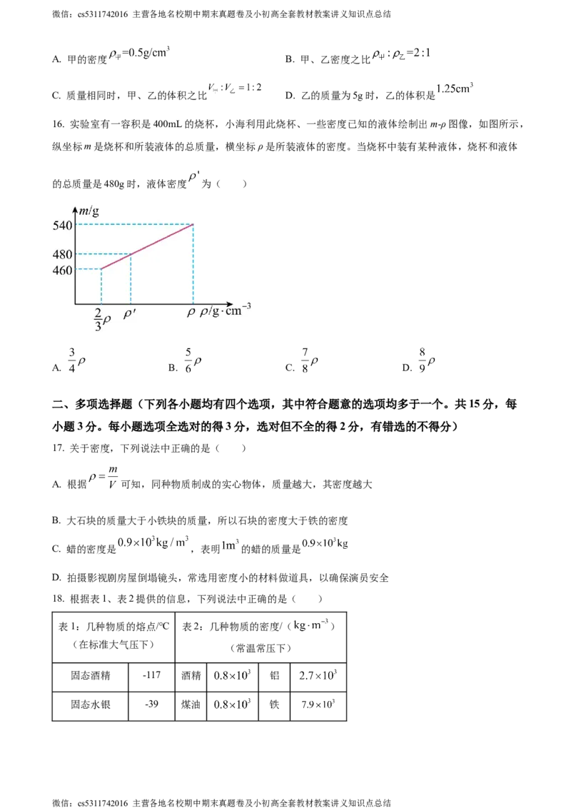 精品解析：北京市海淀区人大附中2023-2024学年八年级上学期期中物理试题（原卷版）(1)_北京初中期末题_C605-京七八九_B京物理八九_物理_八年级上学期物理_2023-2024_北京物理8上期中
