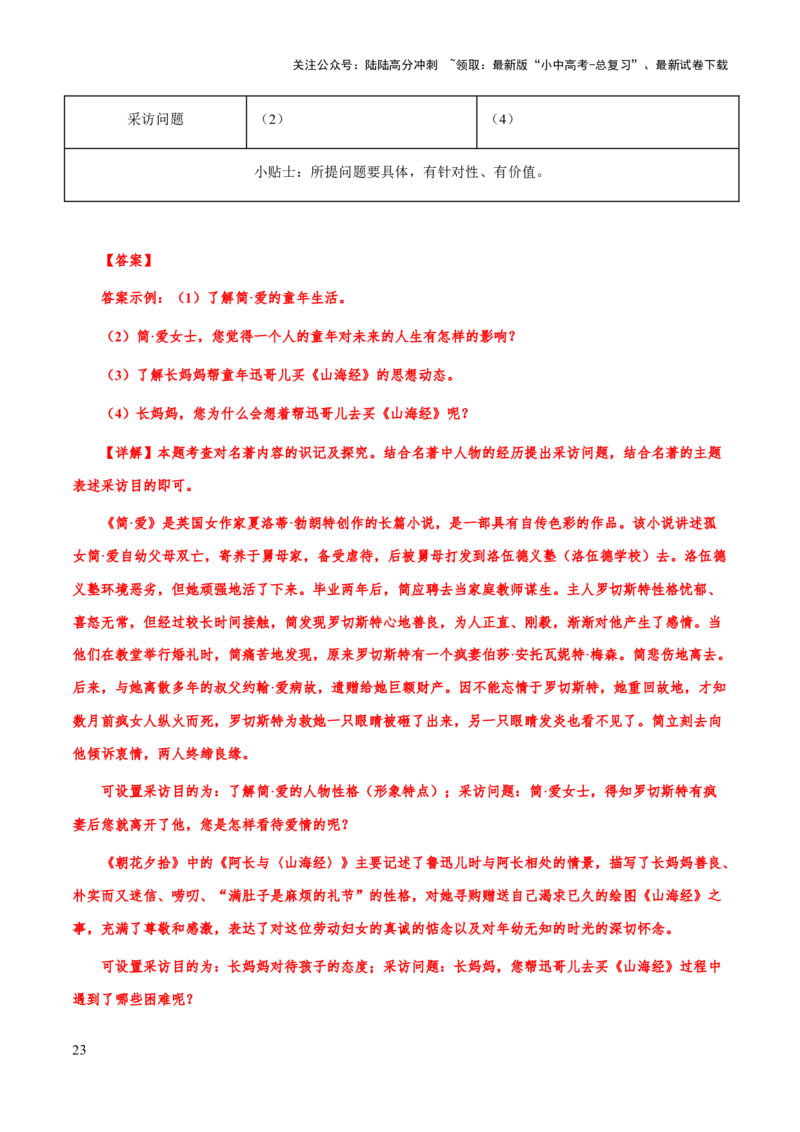 专题26《简爱》（知识梳理+练习）（解析版）_02中考总复习（2026版更新中）_01-语文-中考总复习_2025年中考资料_备战2025年中考语文一轮复习考点突破（全国通用）