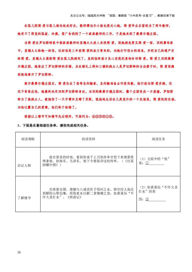 专题26《简爱》（知识梳理+练习）（解析版）_02中考总复习（2026版更新中）_01-语文-中考总复习_2025年中考资料_备战2025年中考语文一轮复习考点突破（全国通用）