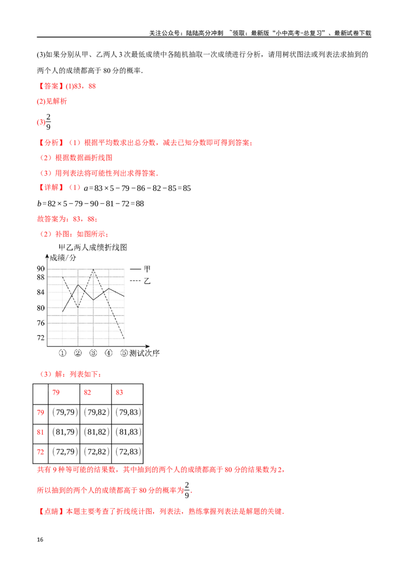 专题42统计与概率综合测试卷（解析版）_02中考总复习（2026版更新中）_02-数学-中考总复习_2024年中考复习资料_一轮复习资料_完2024年中考数学一轮复习举一反三系列（全国版）