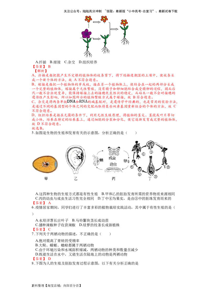 专题22生物的生殖和发育（解析版）_02中考总复习（2026版更新中）_08-生物-中考总复习_2024年中考复习资料_一轮复习_配套练习_教师版（含答案解析）
