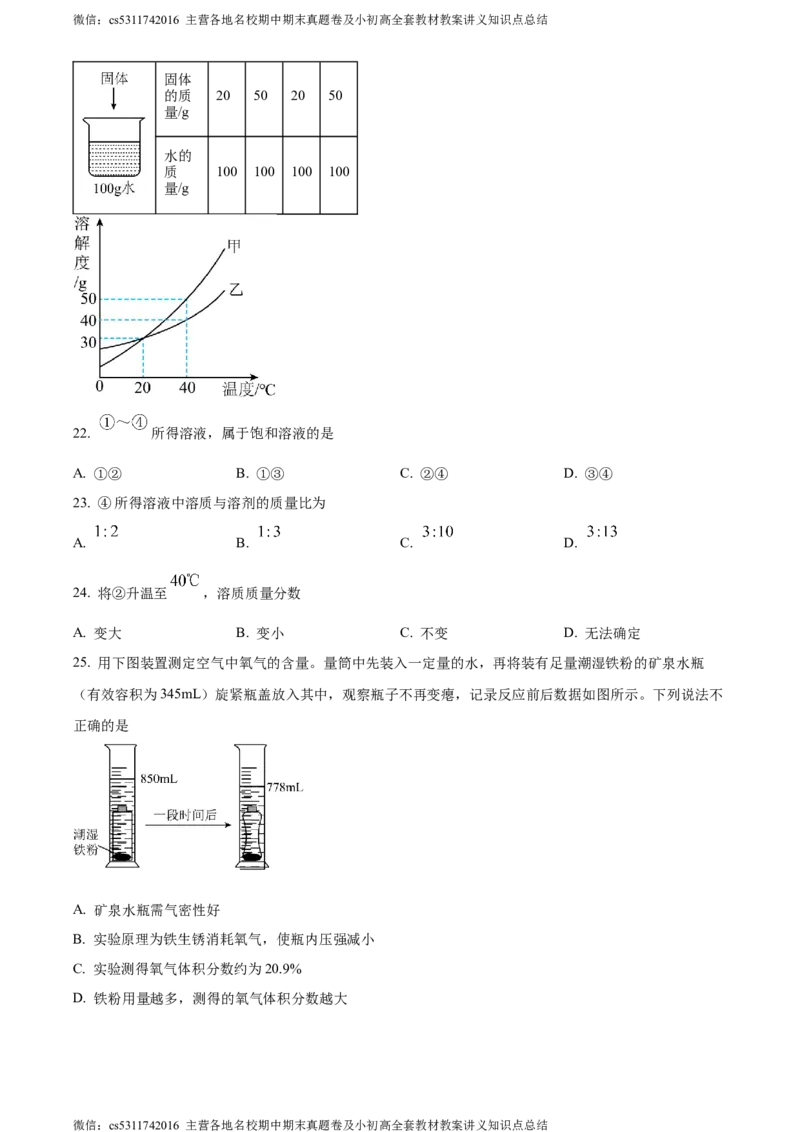 精品解析：北京市西城区北京师范大学附属实验中学2023-2024学年九年级下学期第七次测验化学试题（原卷版）(1)_北京初中期末题_C605-京七八九_B京化学七八九_北京9下化学（含中考模拟）