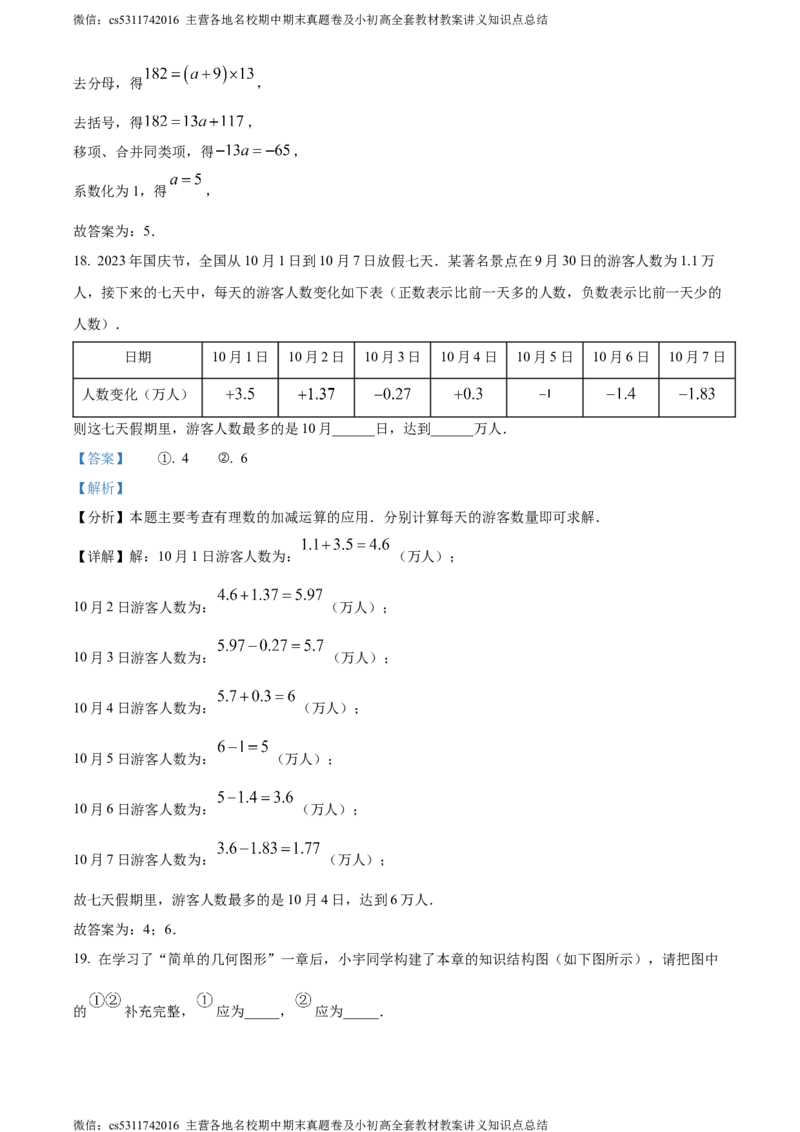 精品解析：北京市顺义区2023-2024学年七年级上学期期末数学试题（解析版）(1)_北京初中期末题_C605-京七八九_B京市数学七八九_北京7上数学_2023-2024_北京数学7上期末