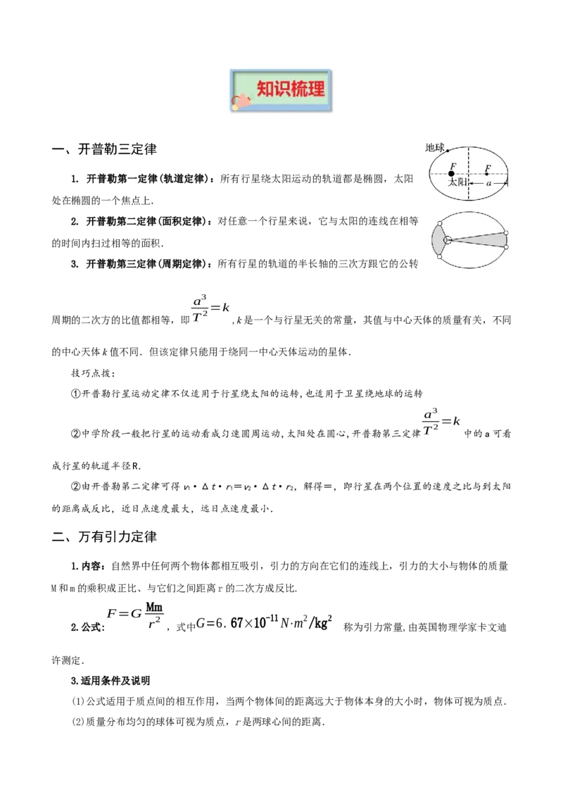 专题06万有引力及航天-口袋书2023年高考物理必背知识手册_36537778(1)_4.2025物理总复习_2023年新高复习资料_备战2023年高考物理抢分秘籍（新高考专用）