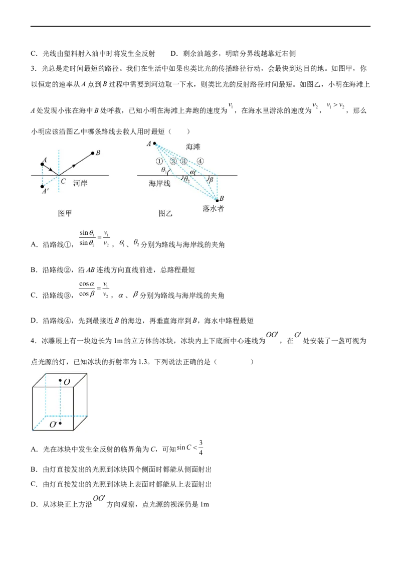专题12光学（精练）（原卷版）_4.2025物理总复习_赠品通用版（老高考）复习资料_二轮复习_2023年高考物理二轮复习讲练测（全国通用）