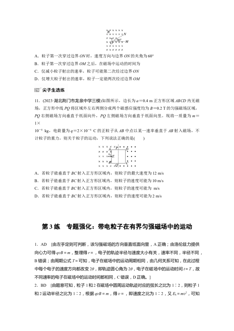 2025届高中物理一轮复习练习（含解析）：第十一章　第3练　专题强化：带电粒子在有界匀强磁场中的运动_4.2025物理总复习_2025年新高考资料_一轮复习