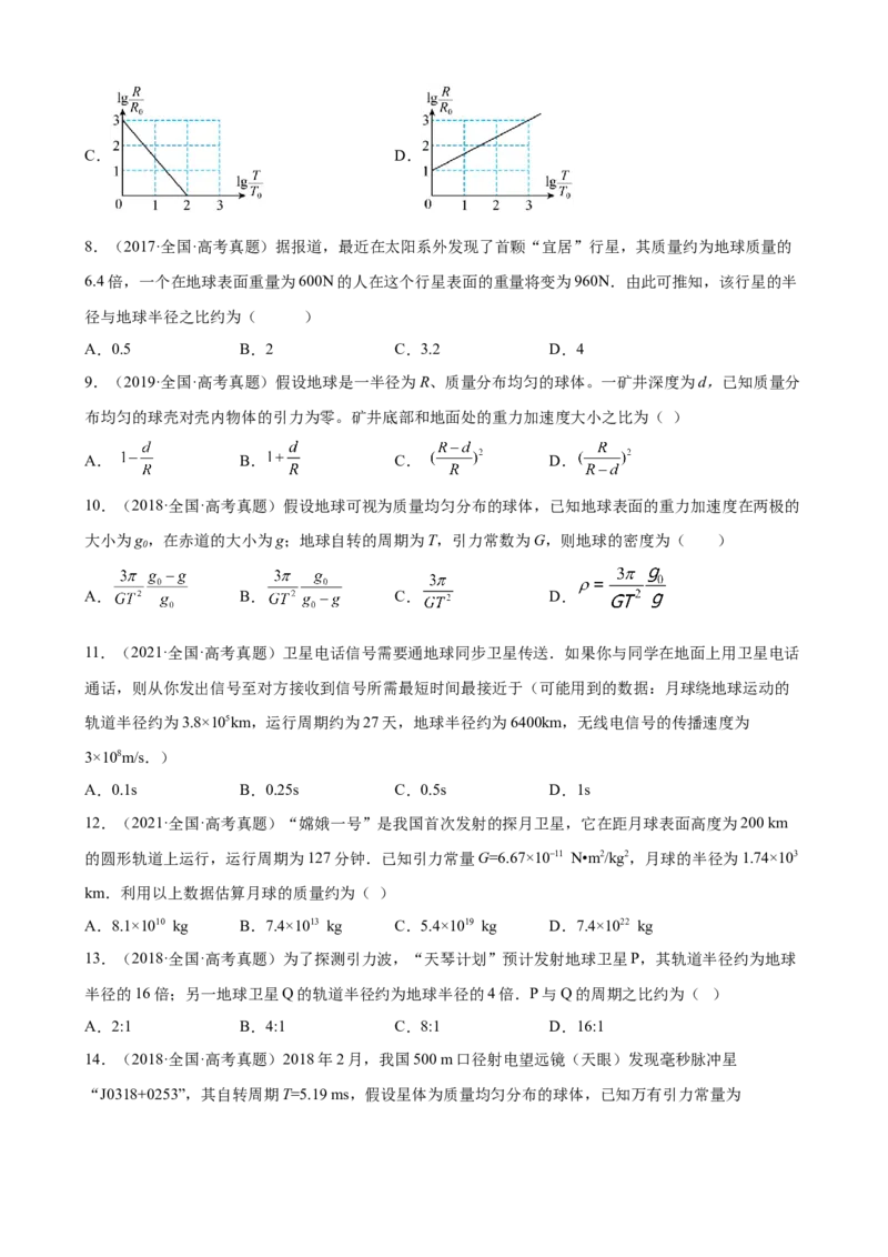 2017-2022年近6年全国卷高考物理真题分类汇编：万有引力与航天（Word版含答案）_4.2025物理总复习_赠品通用版（老高考）复习资料_专项复习