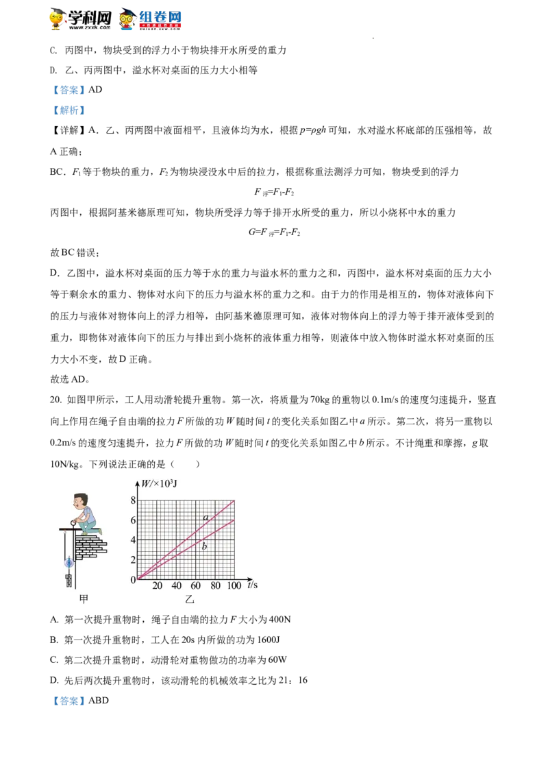 精品解析：北京市海淀区2021-2022学年八年级（下）期末考试物理试题（解析版）(1)_北京初中期末题_C605-京七八九_B京物理八九_物理_八年级下学期物理_2022-2023之前
