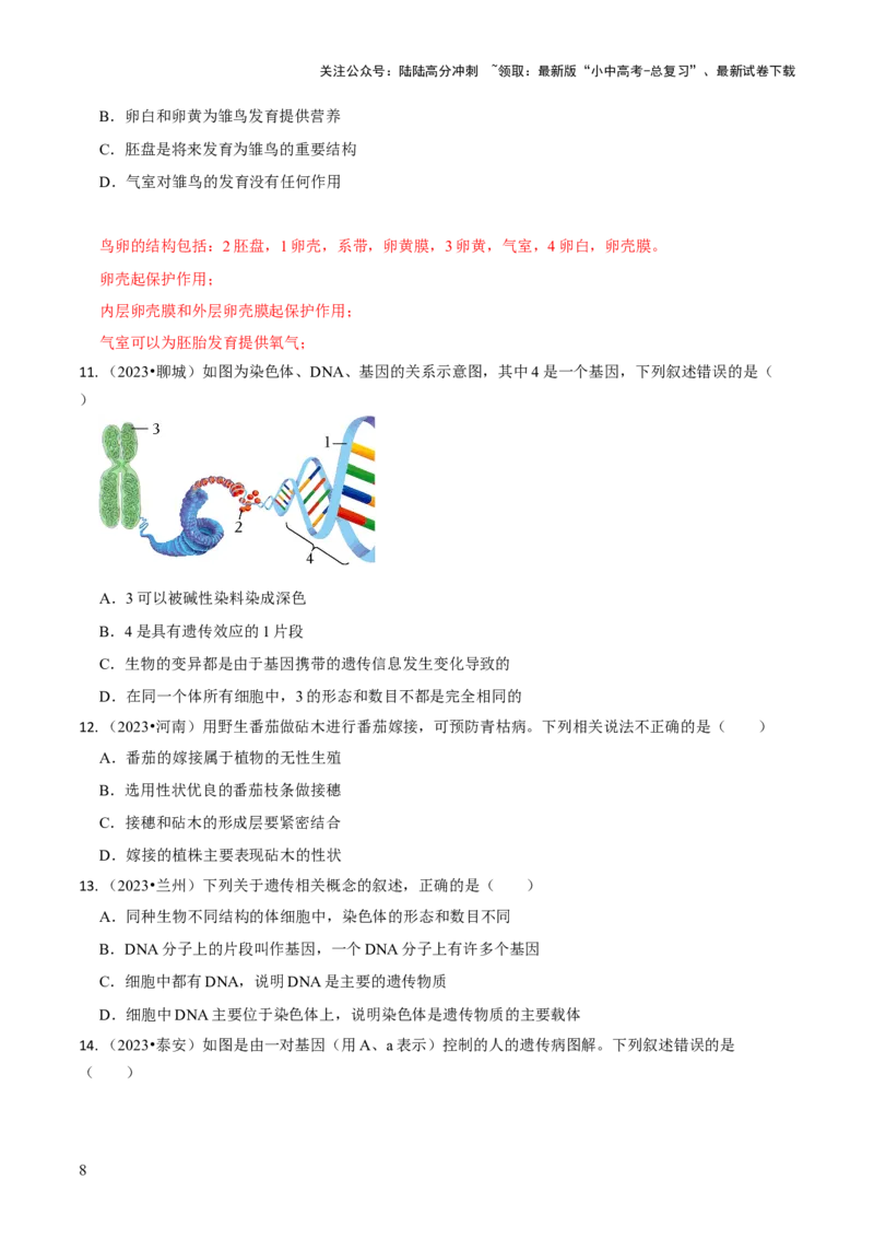 专题六遗传与进化（原版卷）_02中考总复习（2026版更新中）_08-生物-中考总复习_2024年中考复习资料_三轮复习_查漏补缺2024年中考生物复习冲刺过关（全国通用）_查补知识&middot;通关练