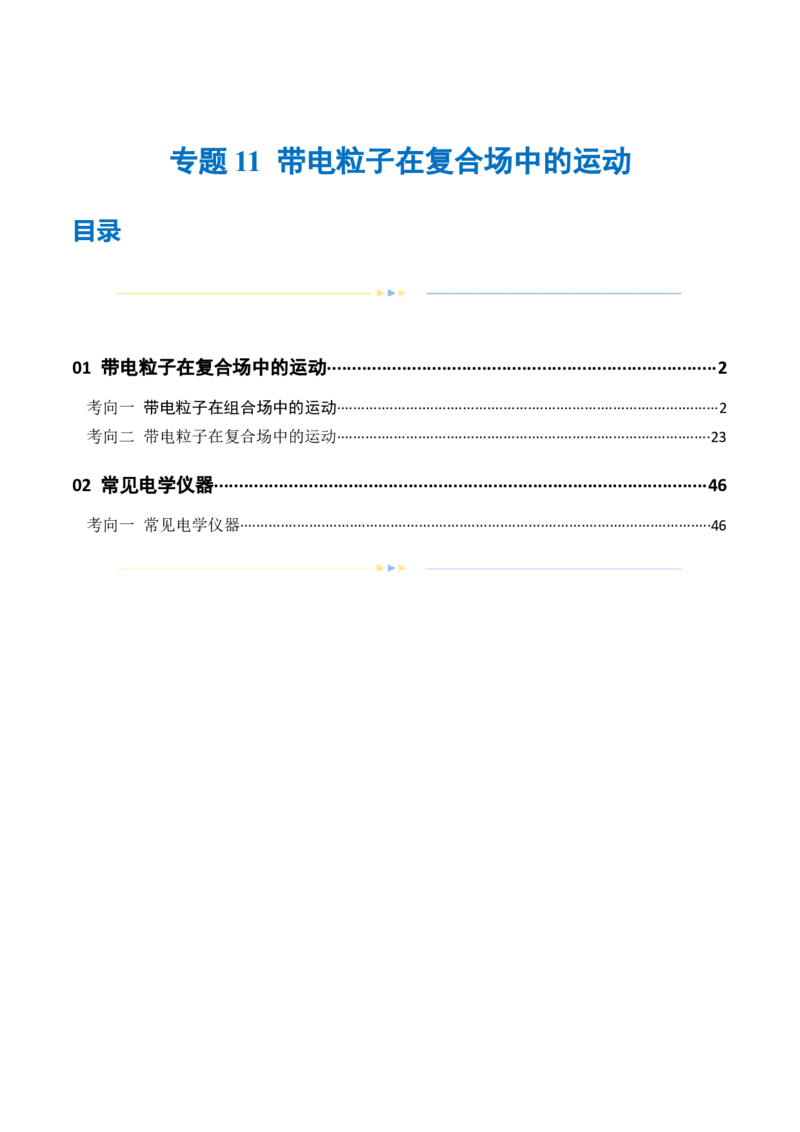 专题11带电粒子在复合场中的运动（练习）（原卷版）_4.2025物理总复习_2024年新高考资料_2.2024二轮复习_2024年高考物理二轮复习讲练测（新教材新高考）