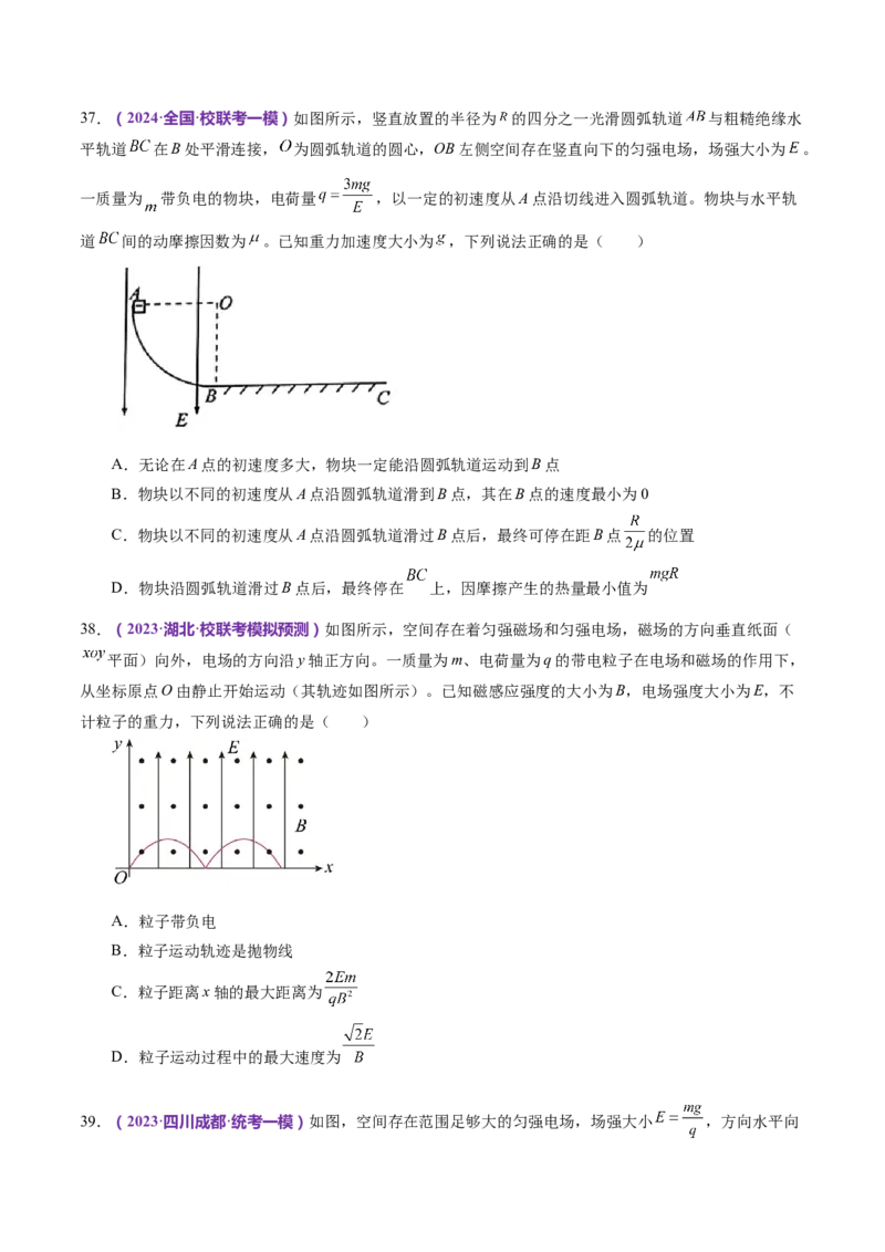 专题11带电粒子在复合场中的运动（练习）（原卷版）_4.2025物理总复习_2024年新高考资料_2.2024二轮复习_2024年高考物理二轮复习讲练测（新教材新高考）