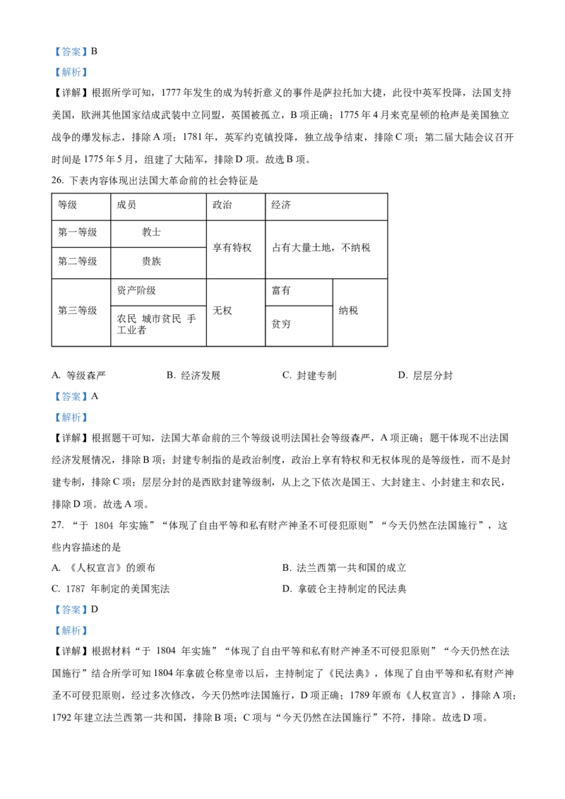 精品解析：北京市西城区2021-2022学年九年级上学期期末历史试题（解析版）(1)_北京初中期末题_C605-京七八九_B京历史七八九_北京9上历史_北京历史9上期末