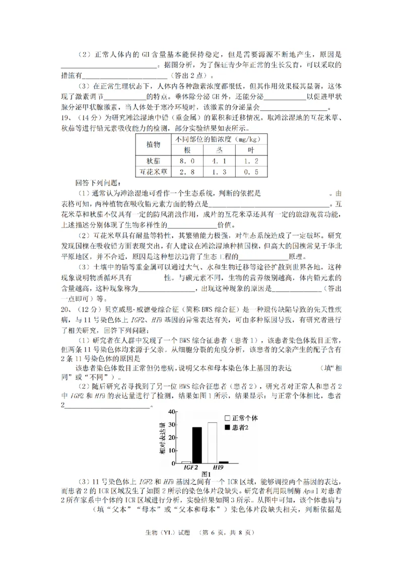 （YL)生物试题_A1502026各地模拟卷（超值！）_9月_240912湖南省长沙市雅礼中学2024-2025学年高三上学期（9月）综合自主测试