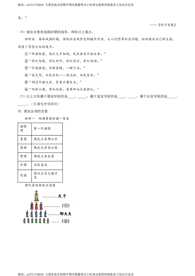 精品解析：北京师范大学附属中学2023-2024学年七年级上学期期中历史试题（原卷版）(1)_北京初中期末题_C605-京七八九_B京历史七八九_北京7上历史_北京7上历史期中