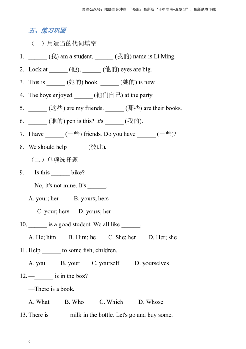 专题十一代词全解析+必刷题（含答案）-2025年中考英语专题复习_02中考总复习（2026版更新中）_03-英语-中考总复习_2025中考复习资料_2025年中考英语语法精讲精练（含答案）