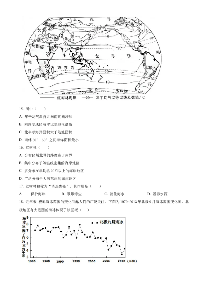 精品解析：北京市门头沟区2020-2021学年八年级下学期期中地理试题（原卷版）(1)_北京初中期末题_C605-京七八九_B京地理七八九_地理_北京八下地理