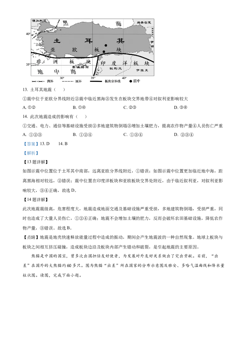 精品解析：北京市朝阳区2022-2023学年八年级下学期5月综合练习地理试题（解析版）(1)_北京初中期末题_C605-京七八九_B京地理七八九_地理_北京八下地理