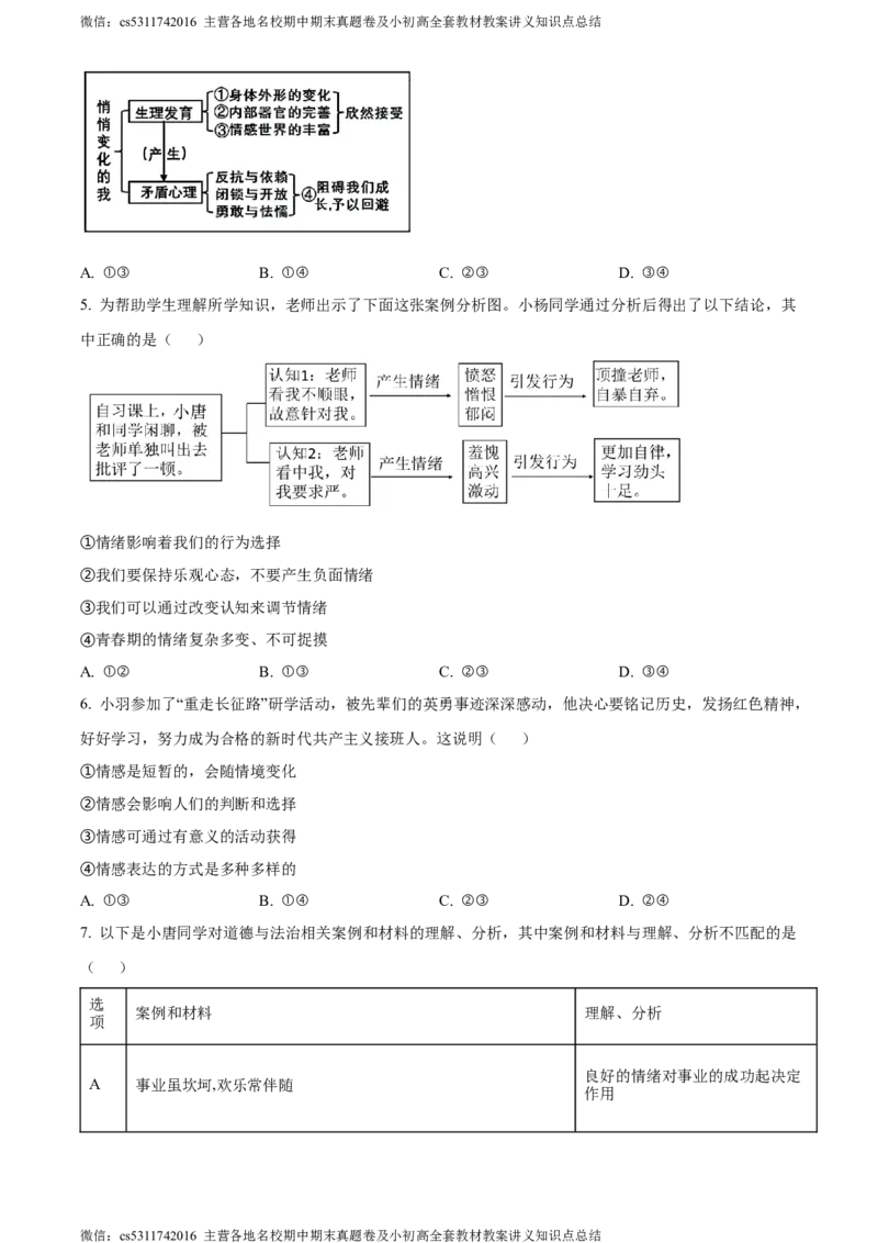 精品解析：北京市门头沟区2023-2024学年七年级下学期期末道德与法治试题（原卷版）(1)_北京初中期末题_C605-京七八九_B京市道德与法治七八九_道法_北京7下道法_北京道法7下期末
