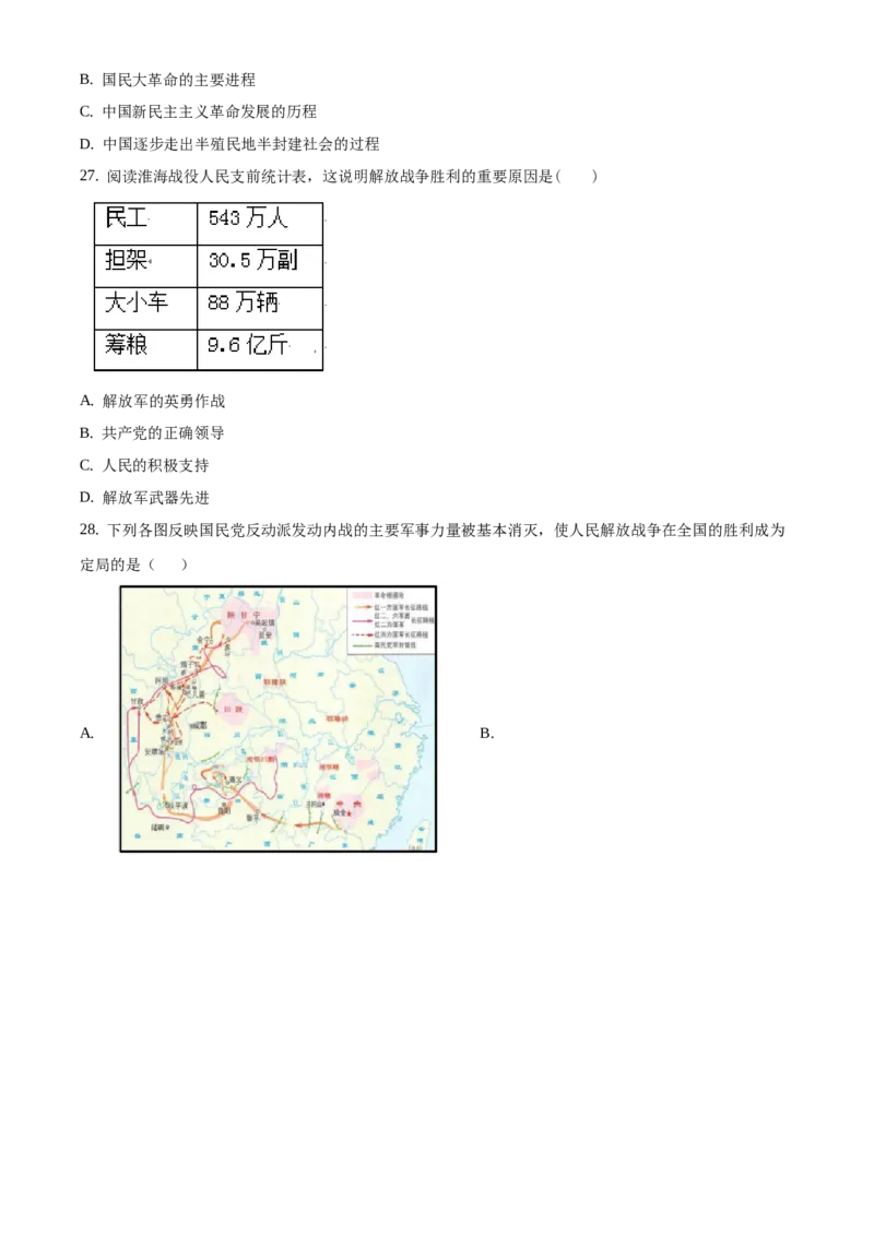 精品解析：北京市门头沟区2020-2021学年八年级上学期期末历史试题（原卷版）(1)_北京初中期末题_C605-京七八九_B京历史七八九_北京8上历史_2020-2021