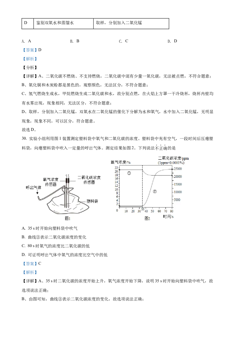 精品解析：北京市西城区2021-2022学年九年级上学期期末化学试题（解析版）(1)_北京初中期末题_C605-京七八九_B京化学七八九_北京9上化学_2021-2022