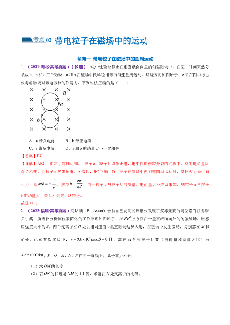 专题10磁场带电粒子在磁场中的运动（练习）（解析版）_4.2025物理总复习_2024年新高考资料_2.2024二轮复习_2024年高考物理二轮复习讲练测（新教材新高考）