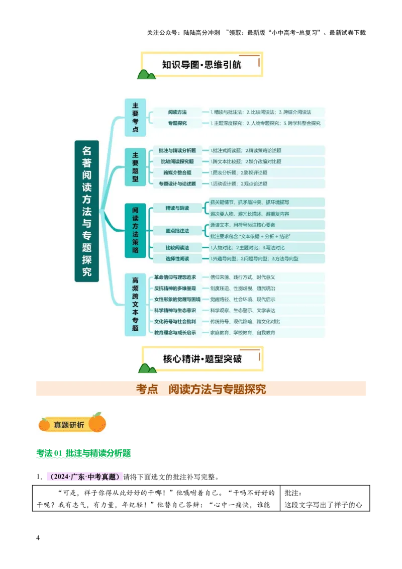 专题25阅读方法与专题探究（讲练）（原卷版）_02中考总复习（2026版更新中）_01-语文-中考总复习_2025年中考资料_2025中考二轮课件ppt+讲义+练习语文_讲义练习