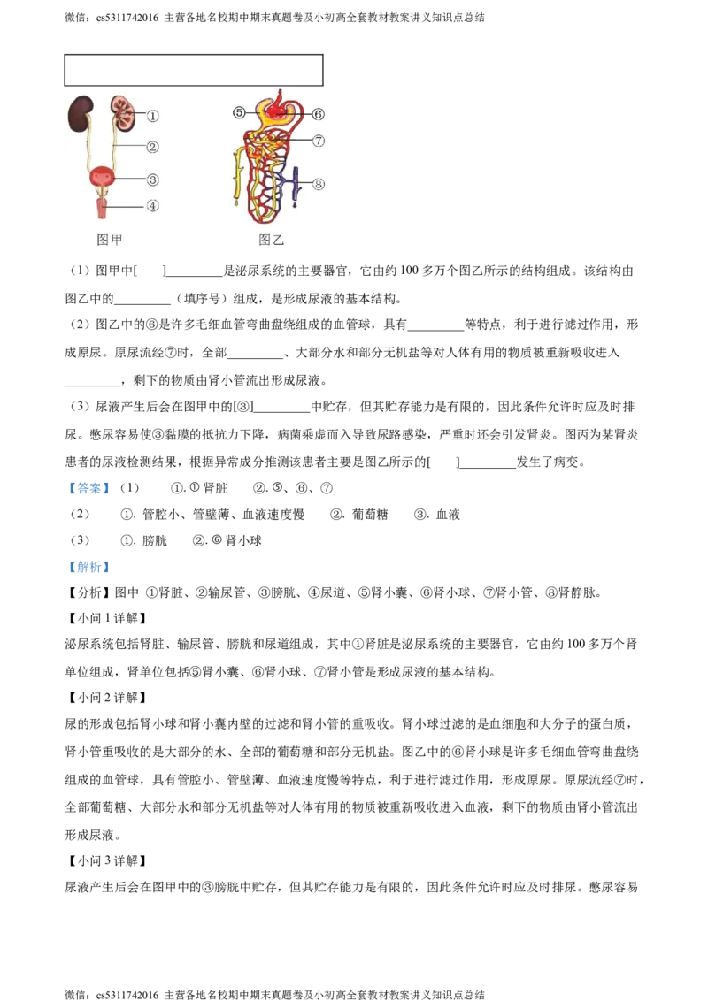精品解析：北京市通州区2022-2023学年七年级下学期期末生物试题（解析版）(1)_北京初中期末题_C605-京七八九_B京生物七八九_北京7下生物_2022-2024_北京生物7下期末