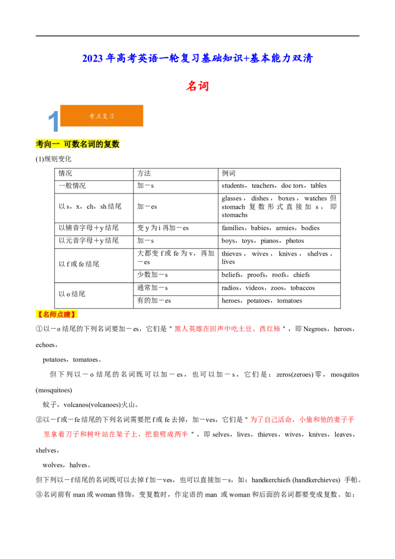 01名词要点精读与精练-2023年高考英语一轮复习基础知识+基本能力双清(通用版)_3.2025英语总复习_赠品通用版（老高考）复习资料_一轮复习