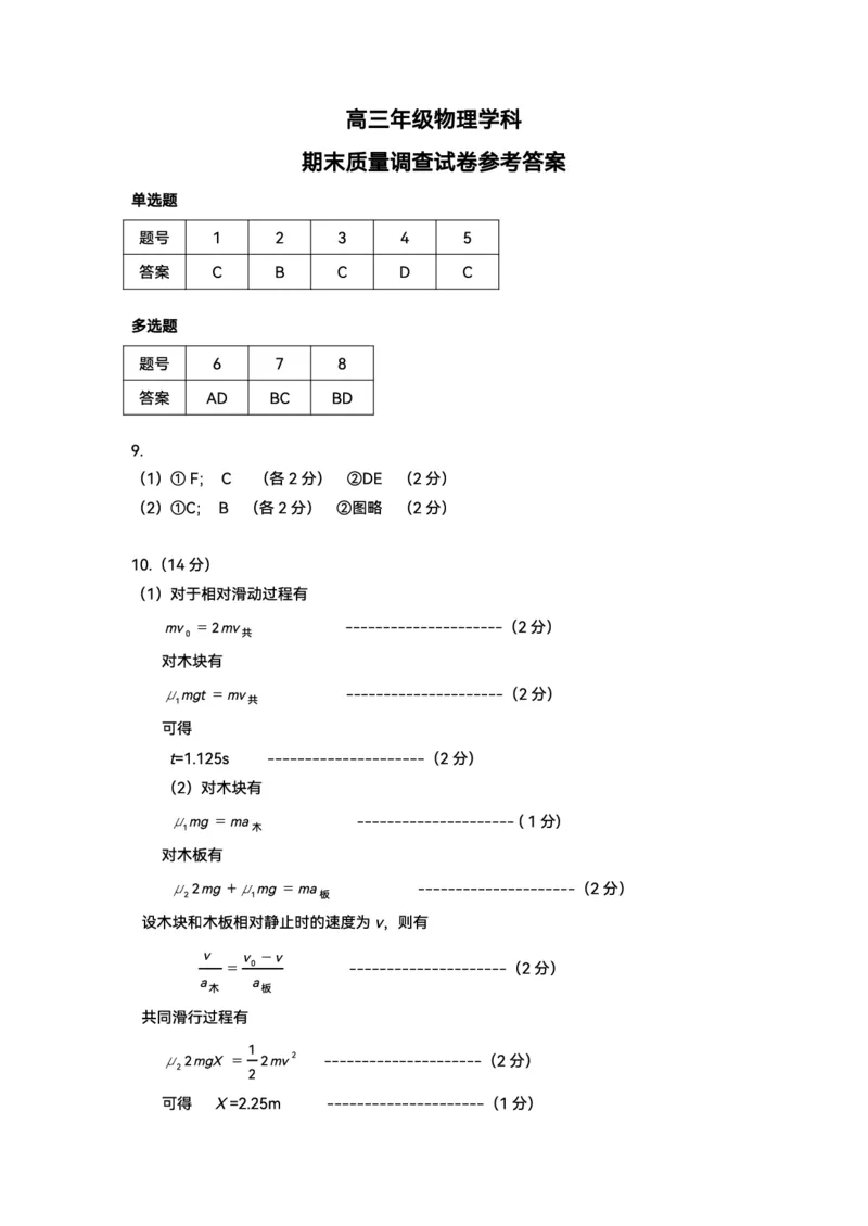 2022秋高三物理参考答案(1)_4.2025物理总复习_2023年新高复习资料_3物理高考模拟题_新高考_天津市和平区2022-2023学年高三1月期末物理_天津市和平区2022-2023学年高三1月期末物理