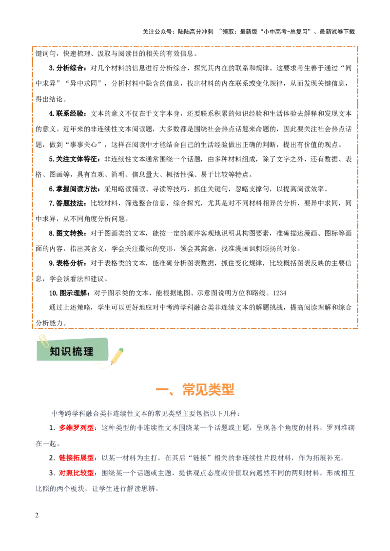 专题53&ldquo;语文与其他学科渗透&rdquo;之非连续文本（1份思维导图+突破5大易错点+常见题型+考查内容+考查要点+解题技巧）（原卷版）_02中考总复习（2026版更新中）_01-语文-中考总复习