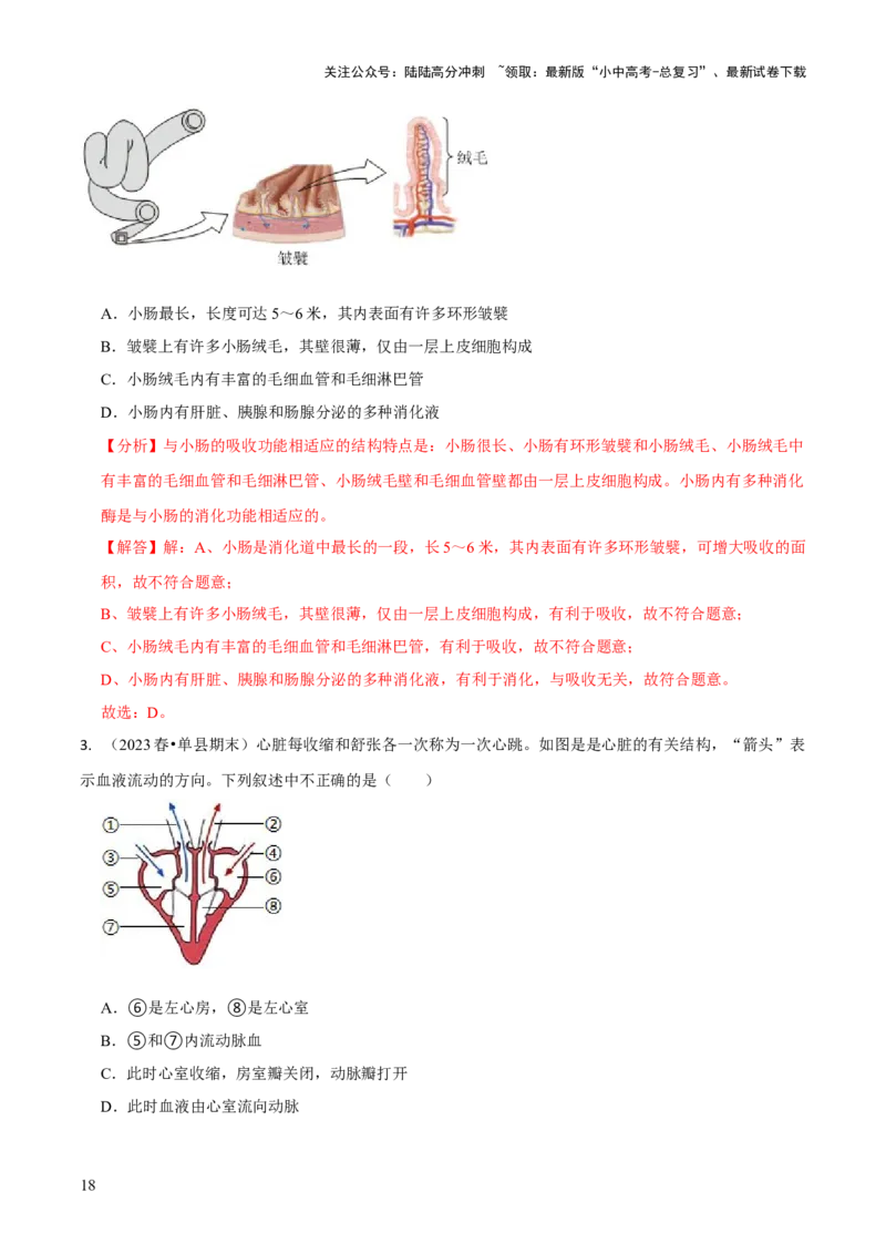 专题五人体生理与健康（一）（解析版）_02中考总复习（2026版更新中）_08-生物-中考总复习_2024年中考复习资料_三轮复习_查漏补缺2024年中考生物复习冲刺过关（全国通用）