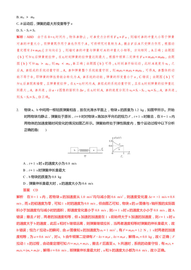 2024届高考物理一轮复习动量专题精准提升强化12：动量守恒应用之弹簧模型（难度：偏难）_4.2025物理总复习_2024年新高考资料_3.2024专项复习_2024届高考物理一轮复习动量专题精准提升强化