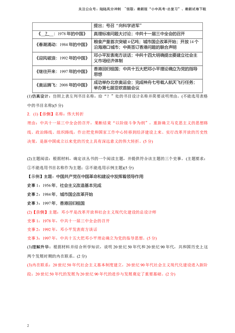 专题一中华民族伟大复兴2024中考历史二轮复习热点专题精练（解析版）_02中考总复习（2026版更新中）_06-历史-中考总复习_2024年中考复习资料_二轮复习