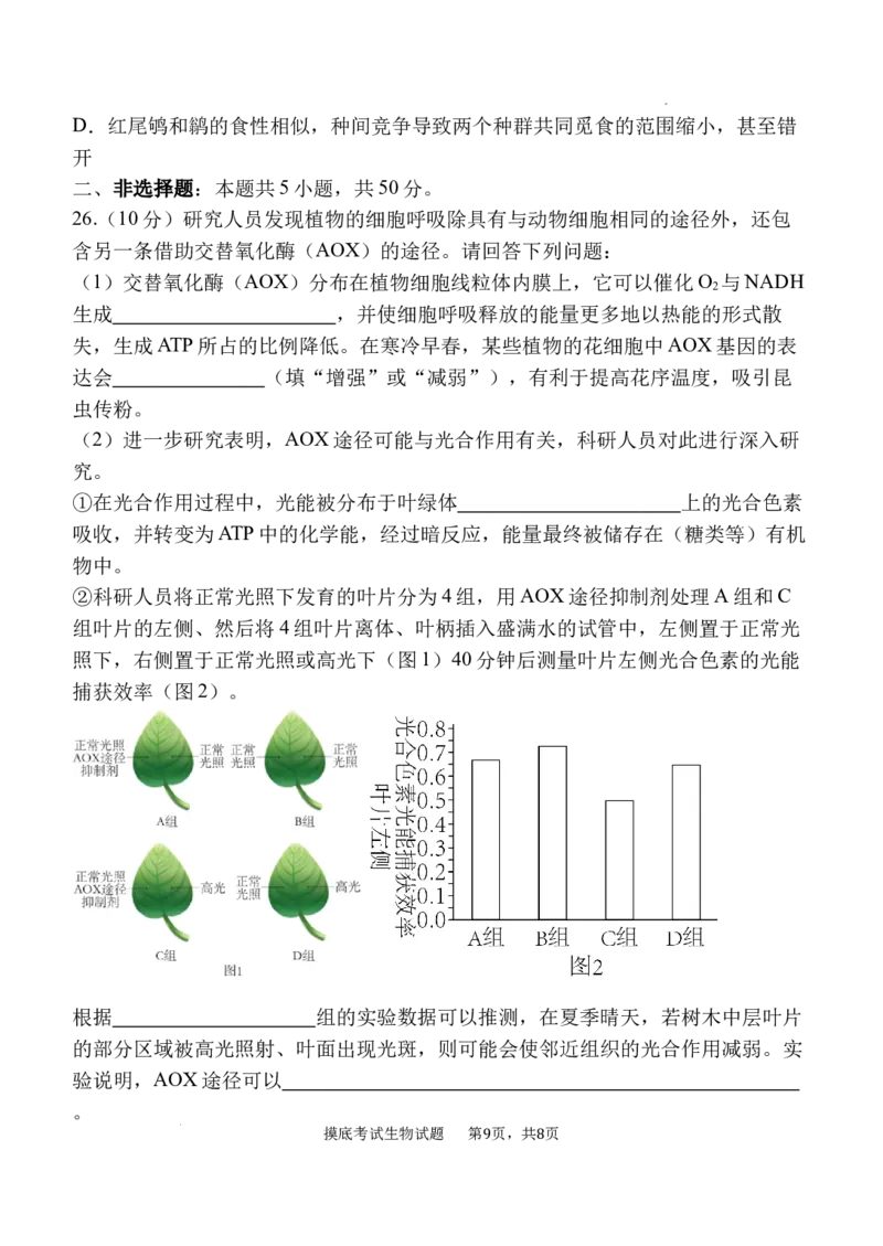 陕西省西安中学高2025届高三摸底考试生物试题_A1502026各地模拟卷（超值！）_9月_240905陕西省西安中学2024-2025学年高三上学期开学考试_陕西省西安中学高2025届高三摸底考试生物