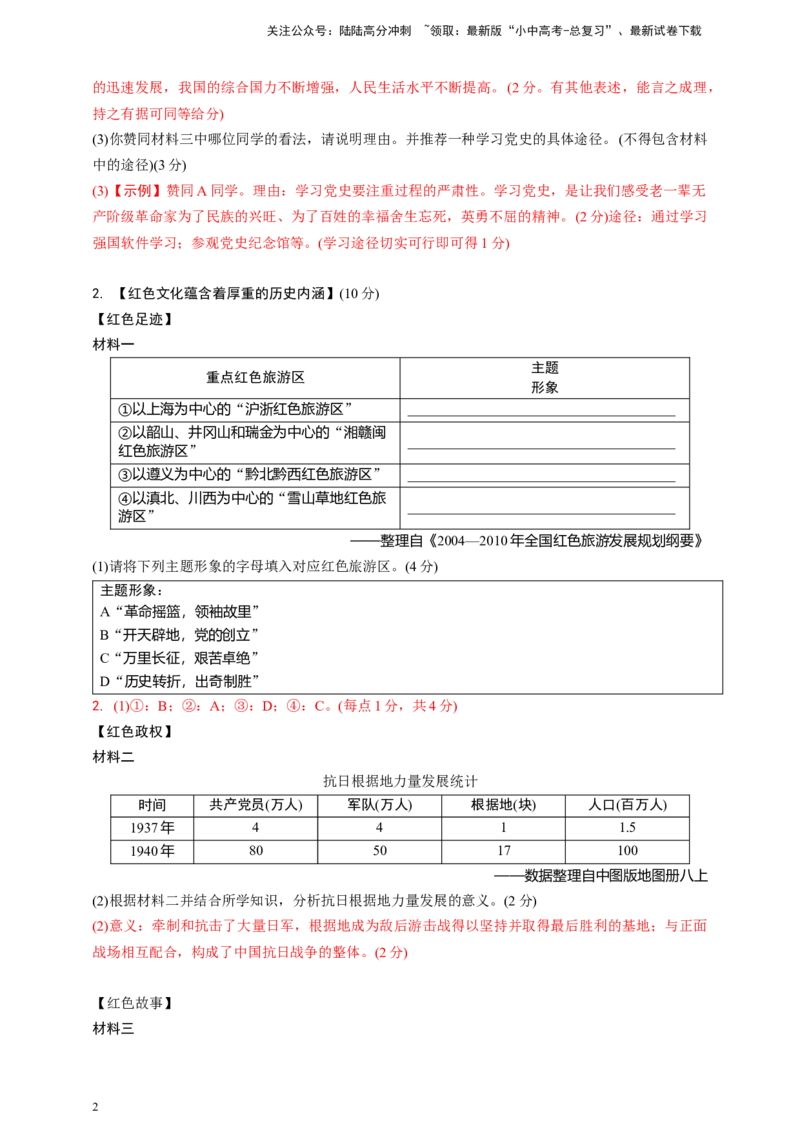 专题二党的百年光辉历程2024中考历史二轮复习热点专题精练（解析版）_02中考总复习（2026版更新中）_06-历史-中考总复习_2024年中考复习资料_二轮复习