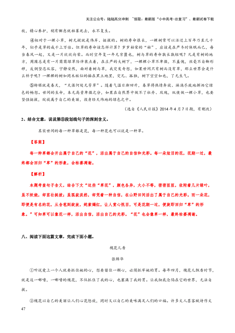 专题54文学类文本之词语、句子含义（知识梳理+练习）(解析版）_02中考总复习（2026版更新中）_01-语文-中考总复习_2025年中考资料_备战2025年中考语文一轮复习考点突破（全国通用）