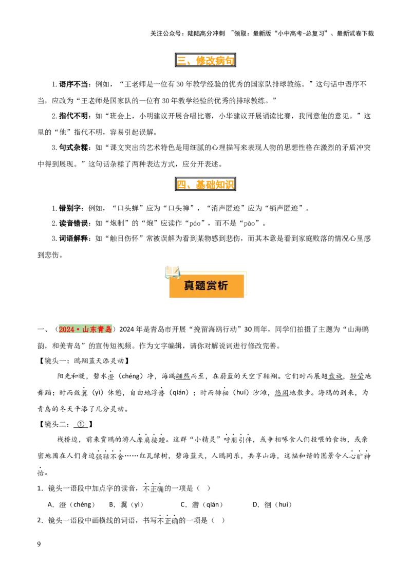 专题56情境化系列之基础知识（1份思维导图+突破4大易错点+题型分析+常见考点+知识梳理+易错举例）（原卷版）_02中考总复习（2026版更新中）_01-语文-中考总复习_2025年中考资料