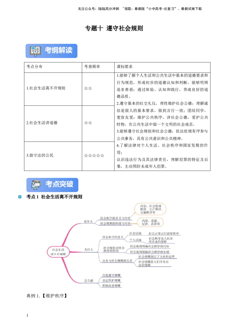 专题十遵守社会规则--2025年中考道法一轮复习学案（含解析）_02中考总复习（2026版更新中）_07-道法-中考总复习_2025中考复习资料_2025年道德与法治中考一轮复习学案
