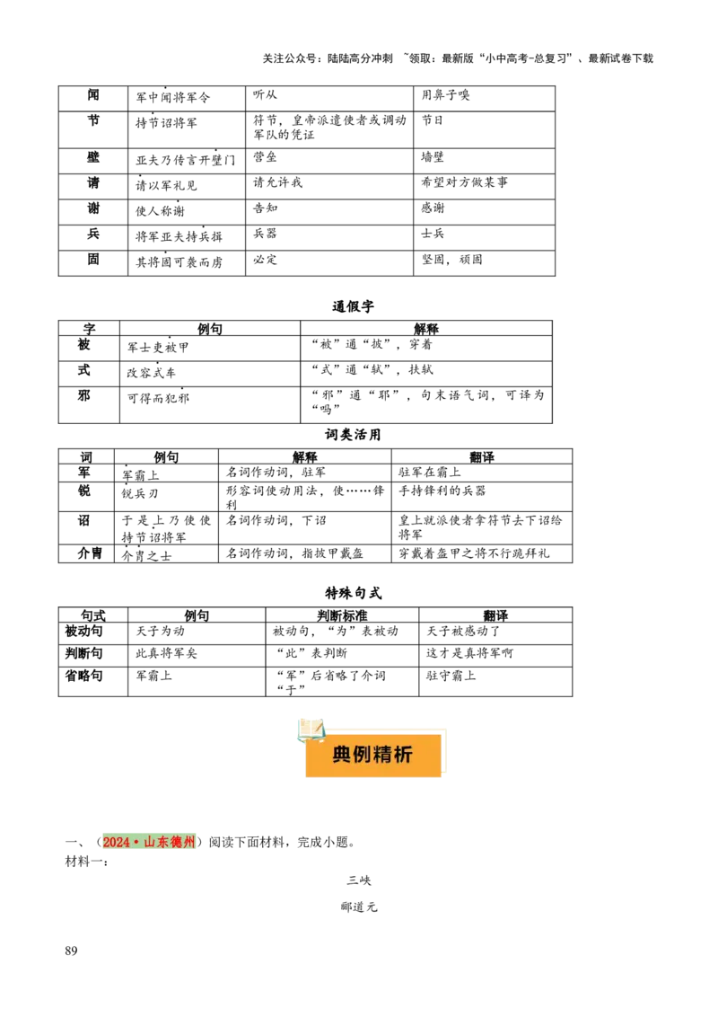 专题35八上文言文知识梳理（1份思维导图+每课梳理+文言现象梳理+文言文断句突破5招）（原卷版）_02中考总复习（2026版更新中）_01-语文-中考总复习_2025年中考资料