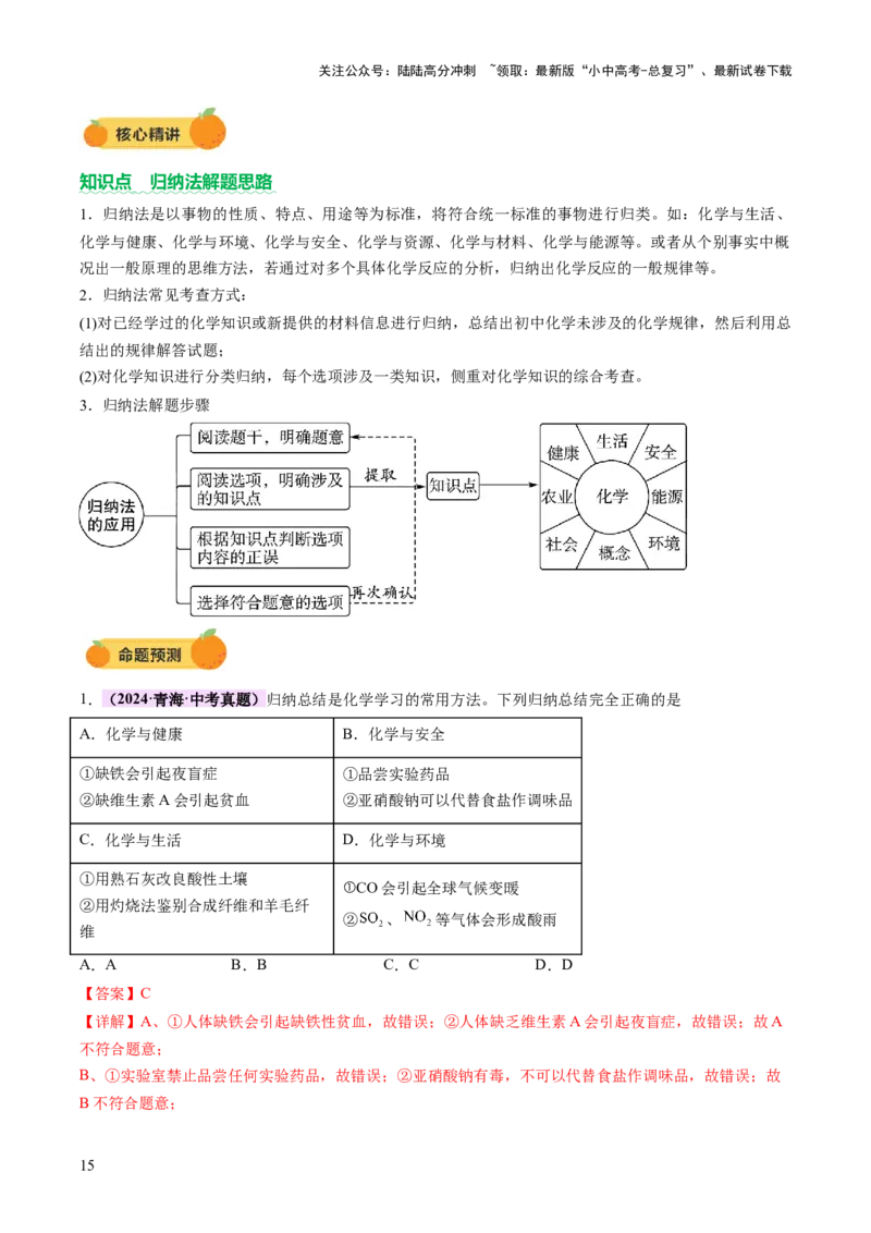 专题七化学思想方法的应用（讲练）（解析版）_02中考总复习（2026版更新中）_05-化学-中考总复习_2025年中考复习资料_2025中考二轮课件ppt+讲义+练习化学_讲义+练习