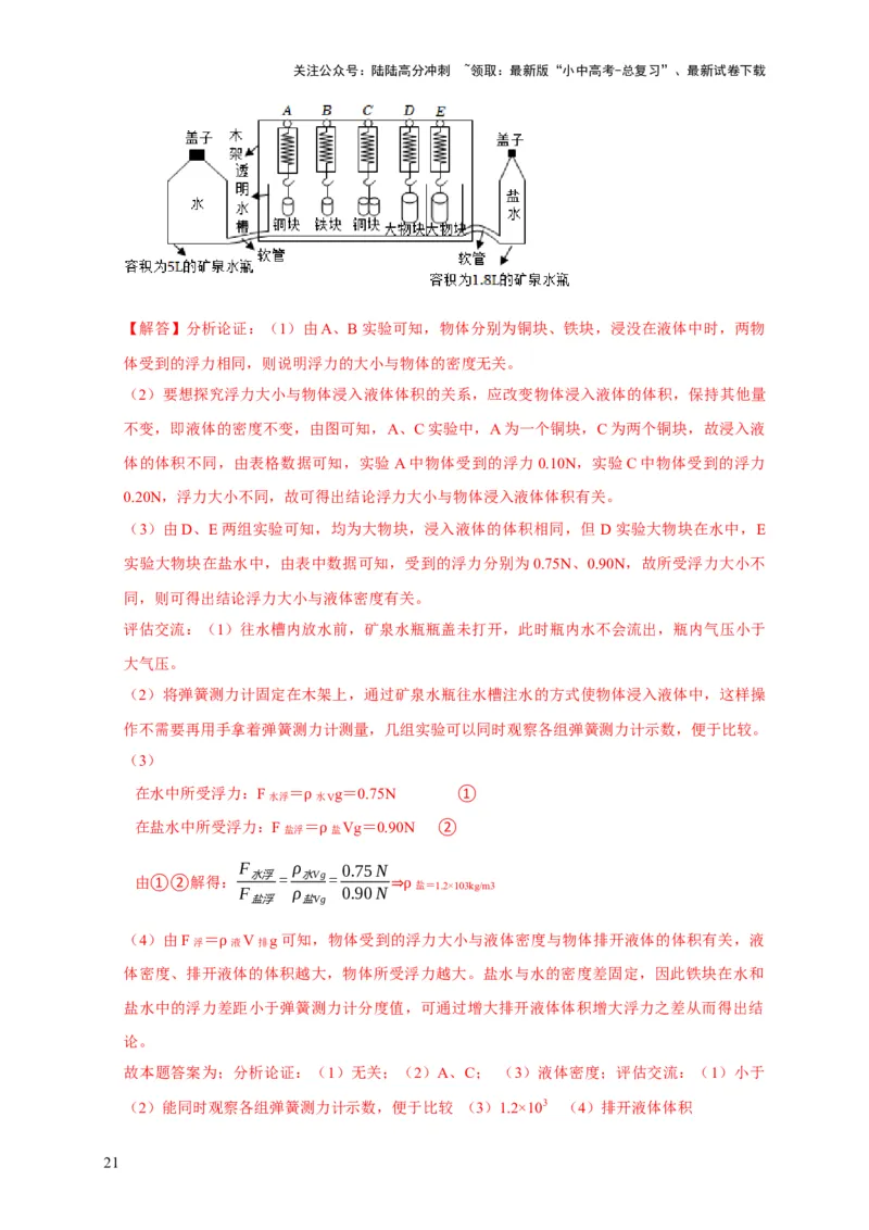 专题8浮力应用：测量物体的密度（解析版）_02中考总复习（2026版更新中）_04-物理-中考总复习_2024年中考复习资料_二轮复习_2024年中考物理二轮专项复习核心考点讲解与必刷题型汇编