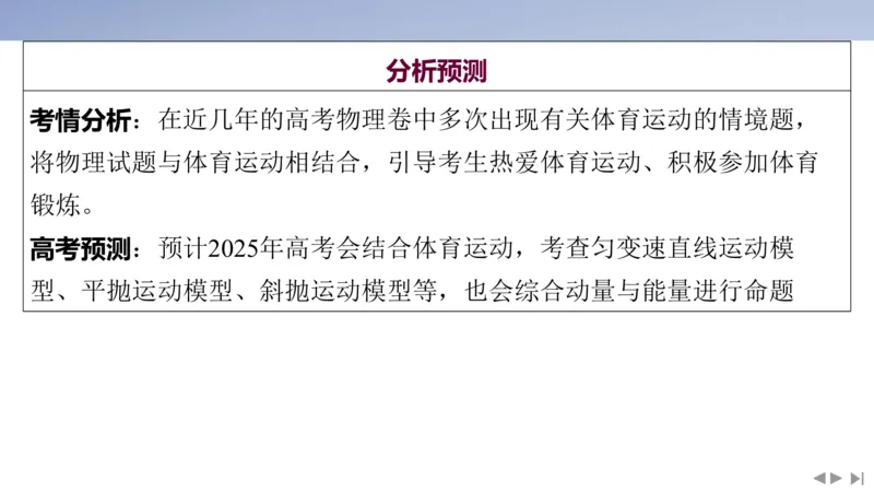 2025版高考物理二轮复习配套课件第二部分揭秘一高考命题的8大热点情境情境4体育运动类情境_4.2025物理总复习_2025年新高考资料_二轮复习_2025高考物理二轮复习配套课件