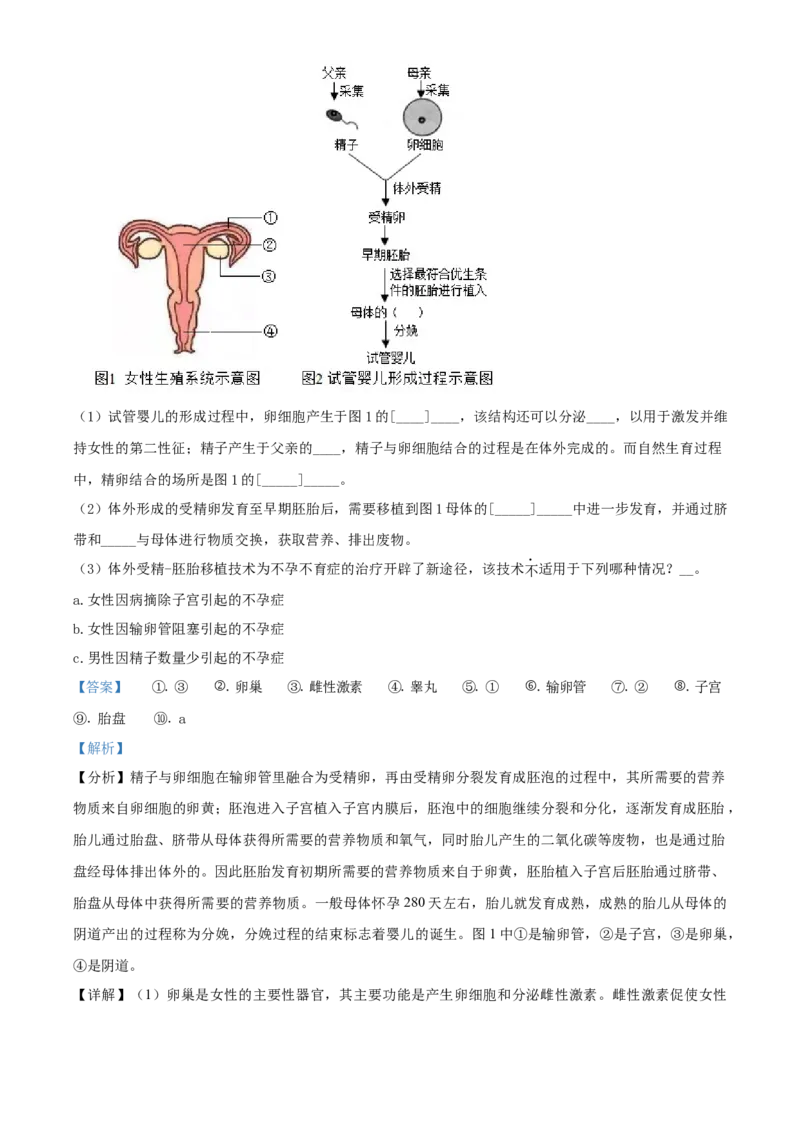 精品解析：北京市铁路第二中学2019&mdash;2020学年初一年级下学期阶段练习生物试题（解析版）(1)_北京初中期末题_C605-京七八九_B京生物七八九_北京7下生物_2019-2020