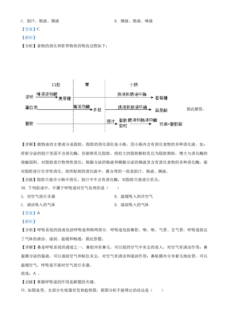 精品解析：北京市铁路第二中学2019&mdash;2020学年初一年级下学期阶段练习生物试题（解析版）(1)_北京初中期末题_C605-京七八九_B京生物七八九_北京7下生物_2019-2020