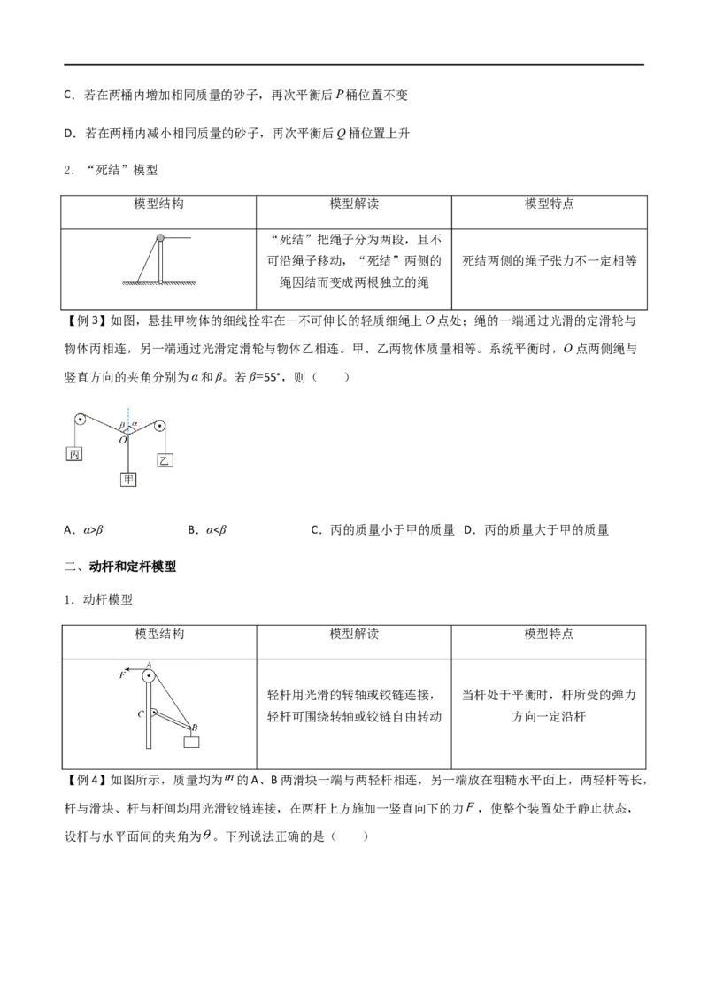 专题10活结与死结绳模型、动杆和定杆模型和受力分析（原卷版）_4.2025物理总复习_2023年新高复习资料_一轮复习_2023届高三物理一轮复习多维度导学与分层专练
