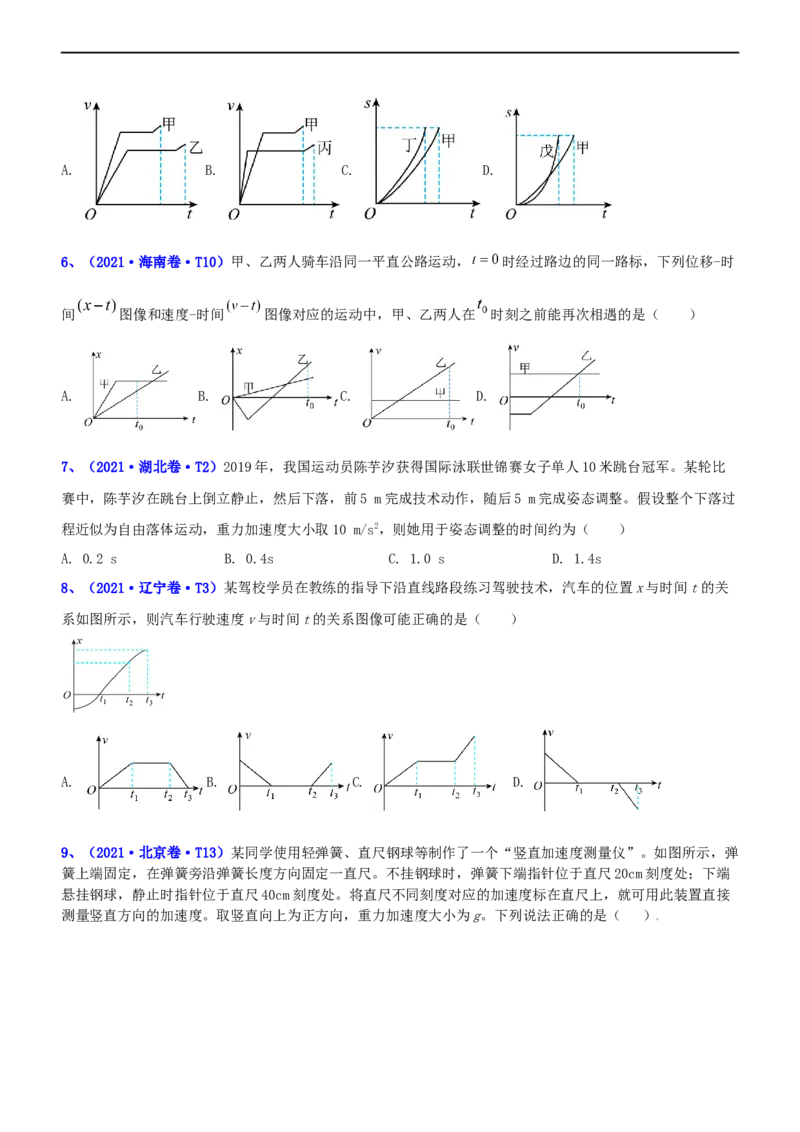 专题1.2力与直线运动（练）-2023年高考物理二轮复习讲练测（新高考专用）（原卷版）_4.2025物理总复习_2023年新高复习资料_二轮复习_2023年高考物理二轮复习讲练测（新高考专用）