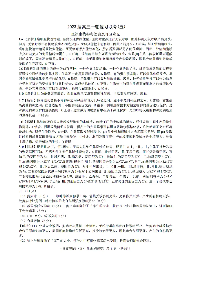 23届百师联盟一轮五理综答案_4.2025物理总复习_2023年新高复习资料_3物理高考模拟题_新高考_百师联盟2023届高三一轮复习联考（五）新教材全国卷理综