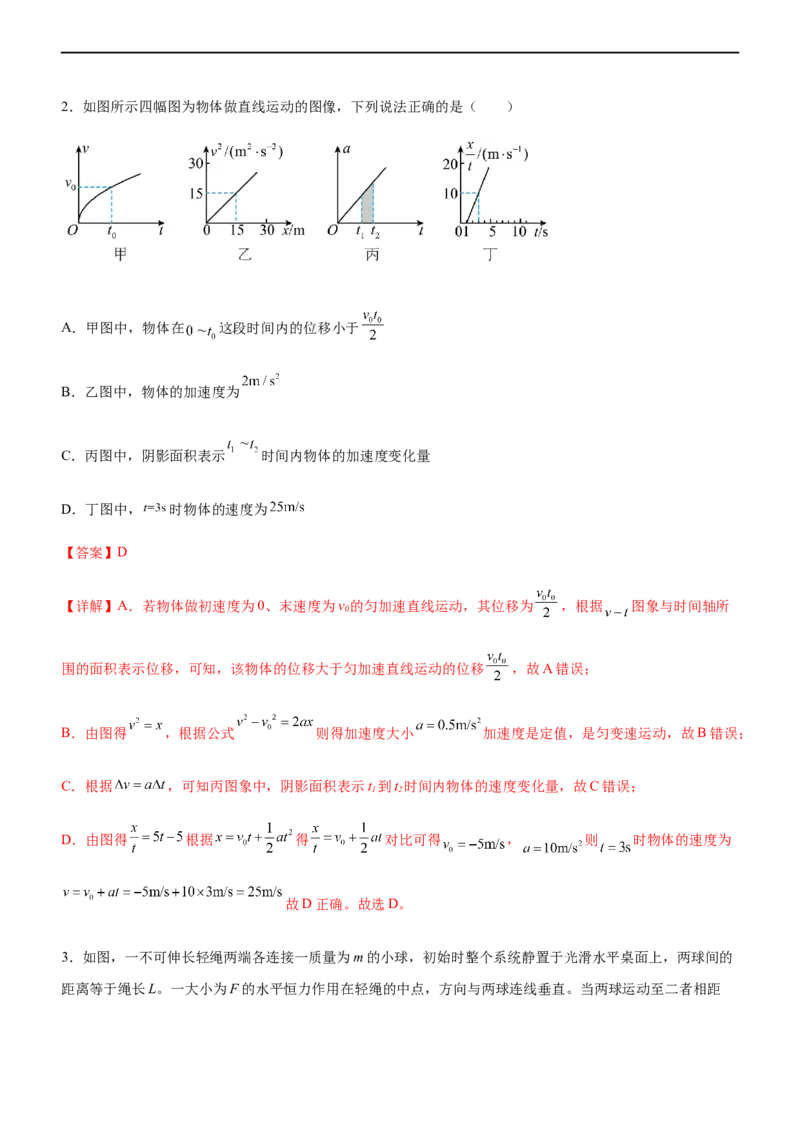 专题02三大力场中的直线运动（精练）（解析版）_4.2025物理总复习_赠品通用版（老高考）复习资料_二轮复习_2023年高考物理二轮复习讲练测（全国通用）