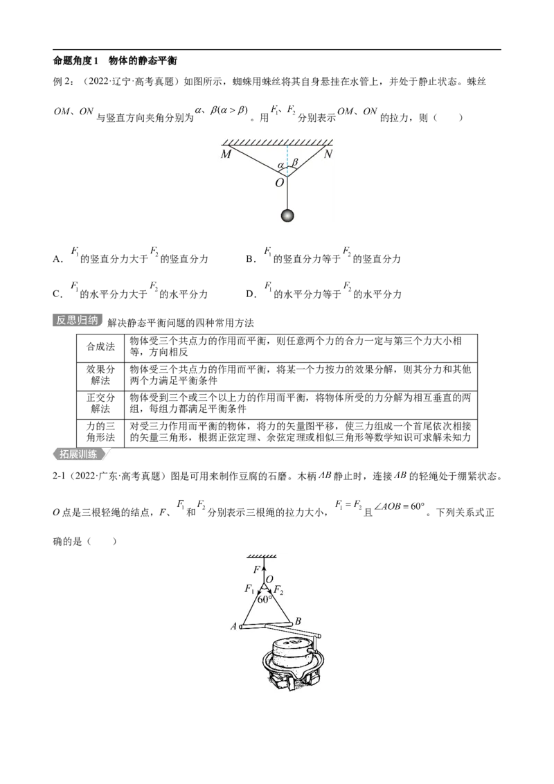 专题01力与物体的平衡讲（原卷版）_4.2025物理总复习_赠品通用版（老高考）复习资料_二轮复习_高频考点解密2023年高考物理二轮复习讲义+分层训练（全国通用）